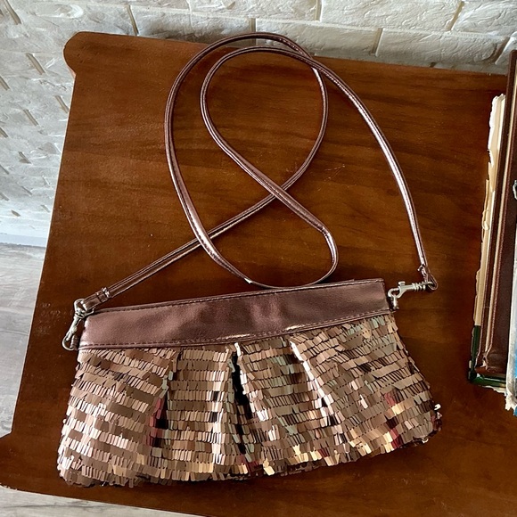 Limited Edition Metallic Copper Sequin Fringe Structured Frame Clutch Crossbody - Picture 10 of 16